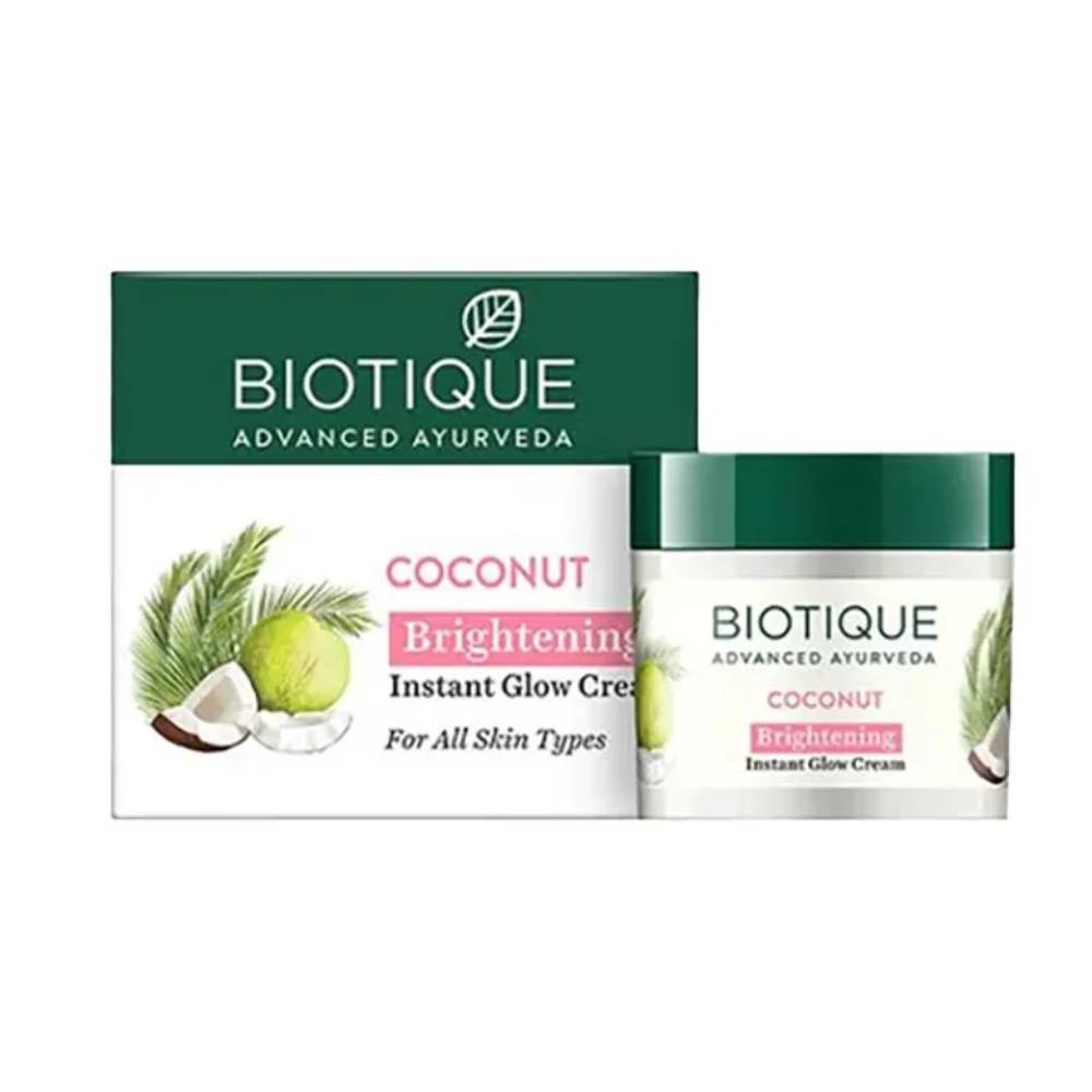 Biotique Brightening Instant Glow Cream - Coconut, For All Skin Type, 50 g Carton