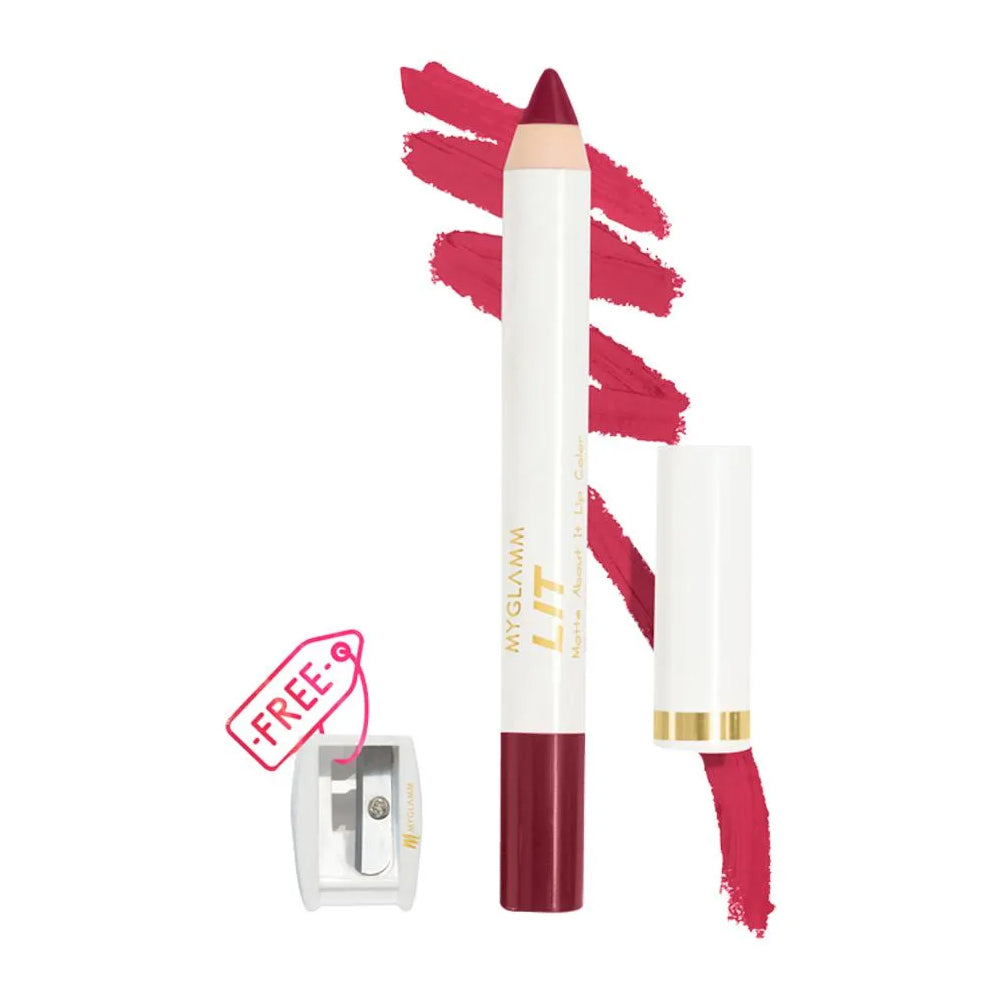 MyGlamm LIT Matte About It Lip Color - Cherry Tap Highly Pigmented, Comfortable, 2.8 g (Free Sharpener)