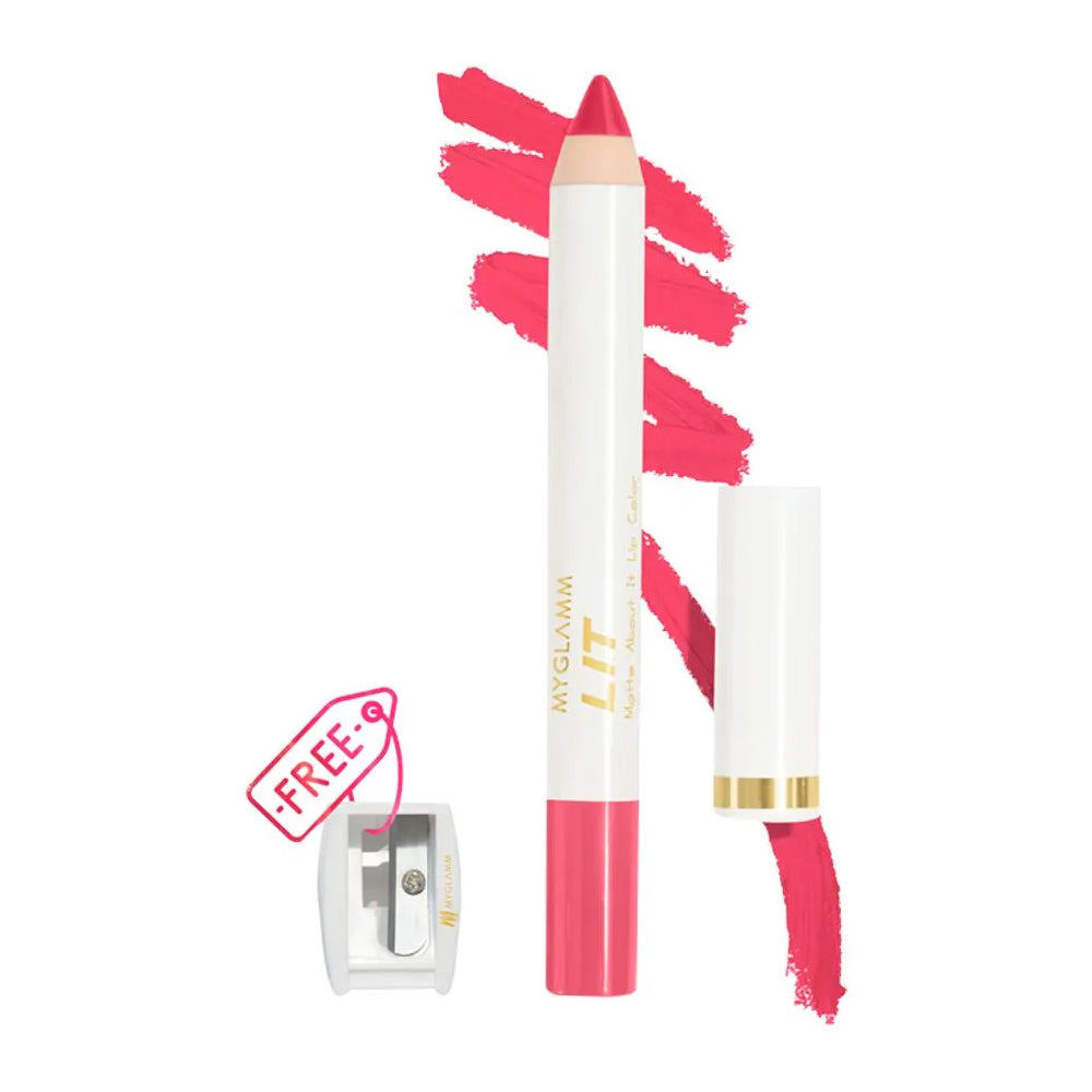 MyGlamm LIT Matte About It Lip Color - Pink Jazz Highly Pigmented, Comfortable, 2.8 g (Free Sharpener)