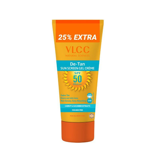 VLCC De Tan Sunscreen SPF 50 PA+++ Gel Creme Fades Tan, Evens Out Skin Tone, Enhances Glow (125g)