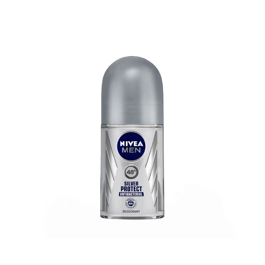 NIVEA MEN Deodorant Roll On, Silver Protect, Antibacterial Odour Protection for 48h Freshness (50ml)