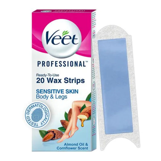 Veet Professional Waxing Strips Kit for Sensitive Skin, 20 Strips Gel Wax Hair Removal