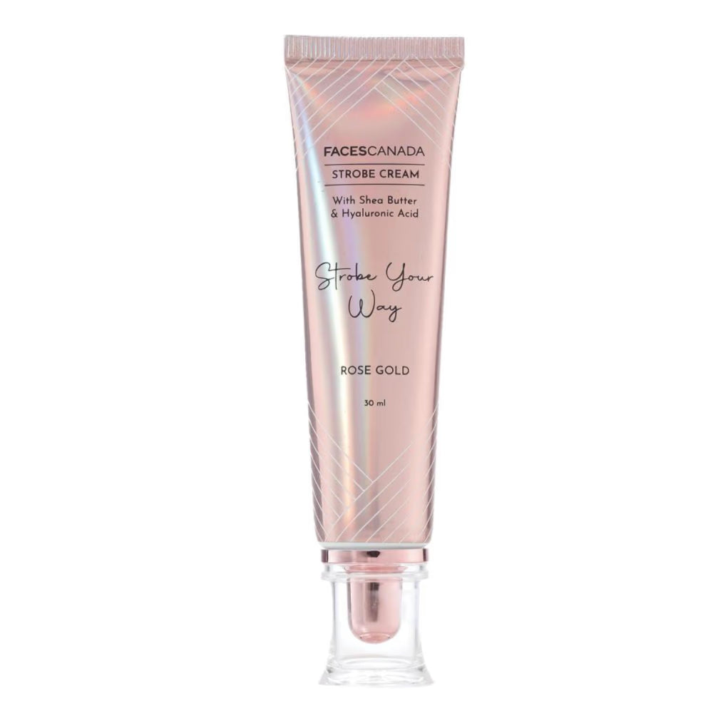 Faces Canada Strobe Cream, Rose Gold - Primer + Highlighter + Moisturizer With Hyaluronic Acid (30ml)