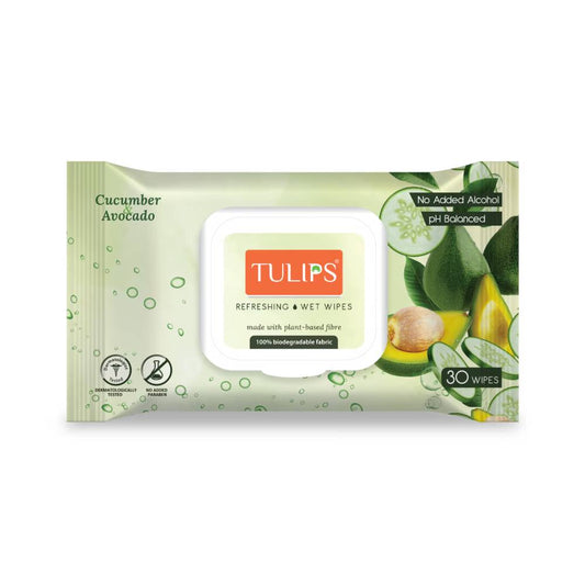 Tulips Refreshing Wet Wipes In Lid Pack - Cucumber & Avocado (30 wipes)