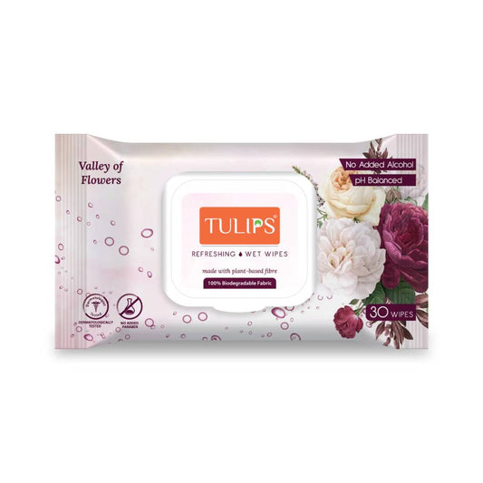 Tulips Refreshing Wet Wipes In Lid Pack - Valley Of Flowers (30 wipes)