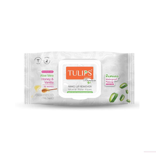 Tulips Premium Waterproof Makeup Remover Micellar Water Wipes 30 wipes