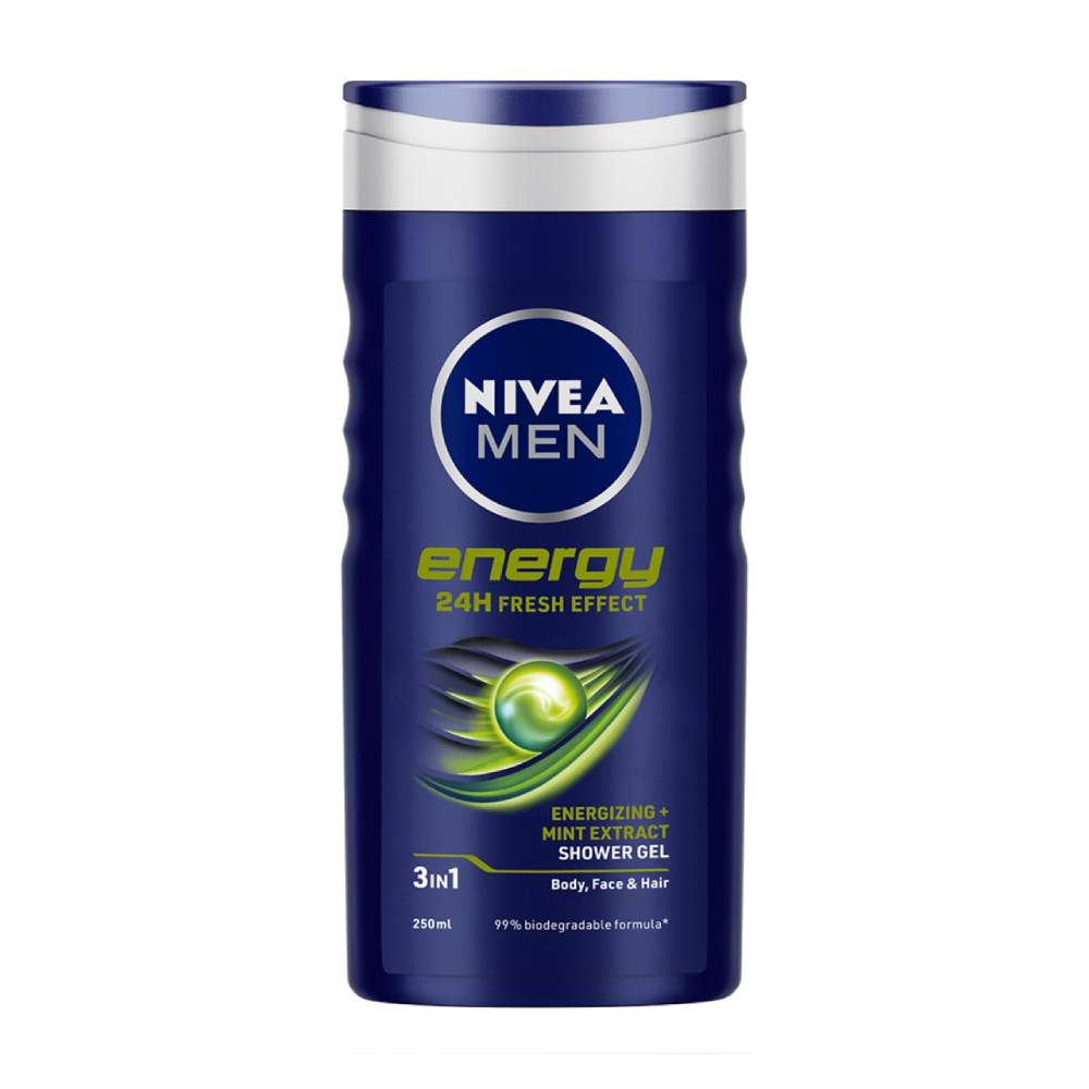 NIVEA Men Body Wash, Energy with Mint Extracts, Shower Gel for Body, Face & Hair (250ml)