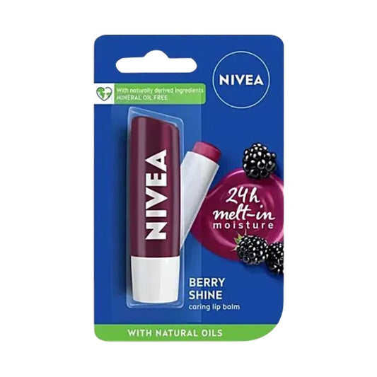 NIVEA Lip Balm, Blackberry Shine, 24h Moisture With Natural Oils, Ruby Red Shine & Berry Aroma, 4.8 g