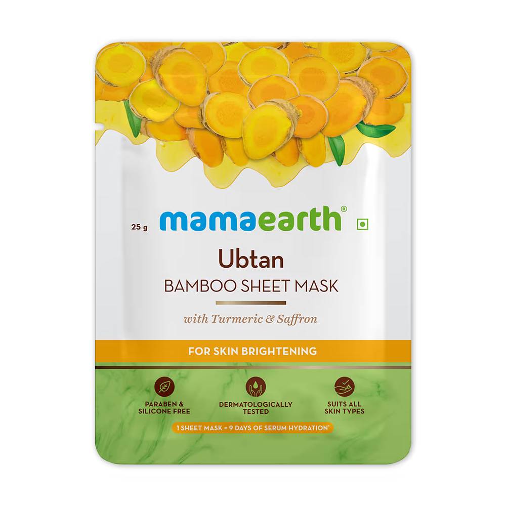 Mamaearth Ubtan Bamboo Sheet Mask with Turmeric & Saffron for Skin Brightening - 25 g (25g)