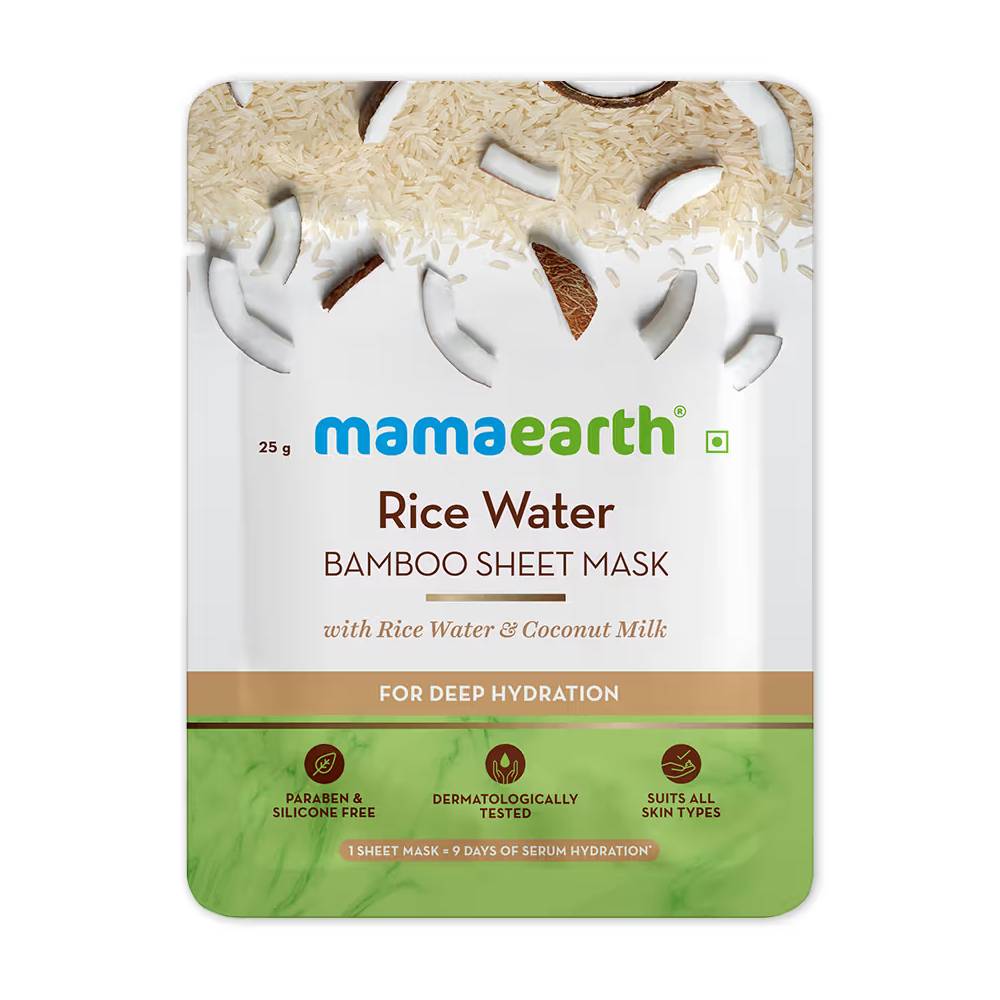 Mamaearth Rice Water Bamboo Sheet Mask with Rice Water & Coconut Milk for Deep Hydration (25g)