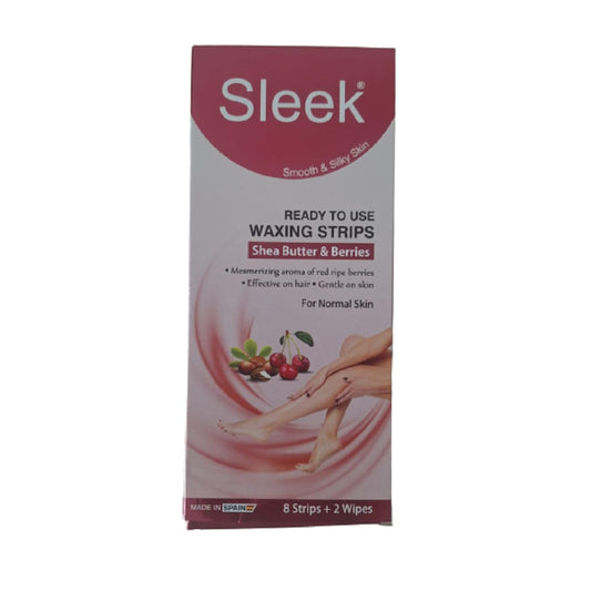 Sleek Shea Butter & Berries Waxing Strips For Sensitive Skin (8 Strips + 2 Wipes)