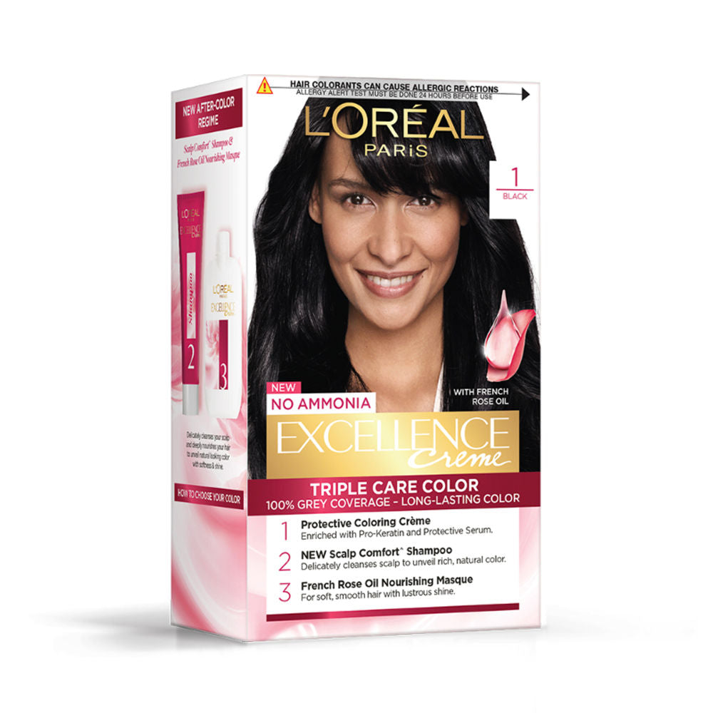 L'Oreal Paris Excellence Creme Triple Care Hair Color - 1 Black (72ml+100gm)