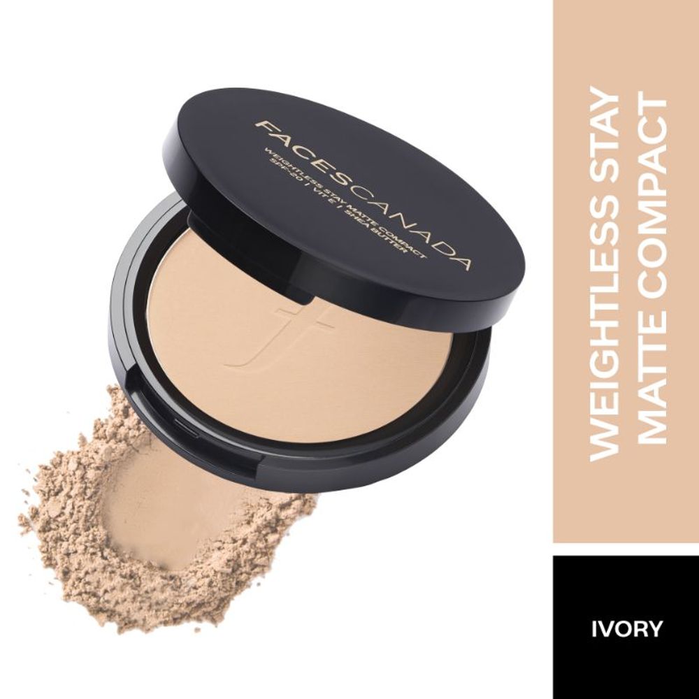 Faces Canada Weightless Stay Matte Compact SPF-20 Vitamin E & Shea Butter - Ivory 01 (9gm)
