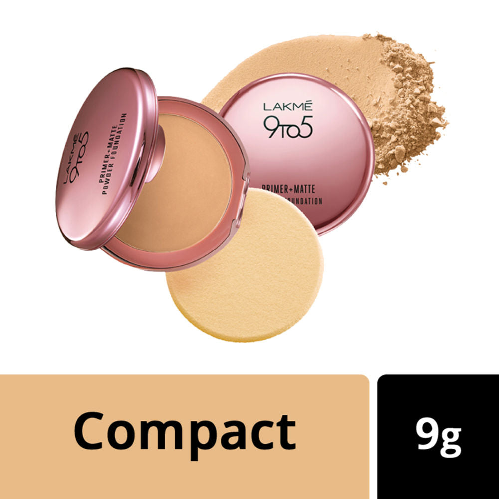 Lakme 9 to 5 Primer + Matte Powder Foundation Compact - Silky Golden (9gm)