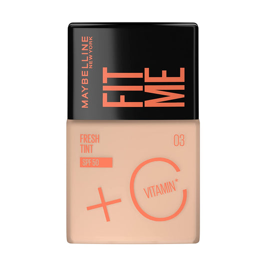 Maybelline New York Foundation, Lightweight Skin Tint With SPF 50 & Vitamin C, Natural Coverage, For Daily Use, Fit Me Fresh Tint, Shade 03, 30ml