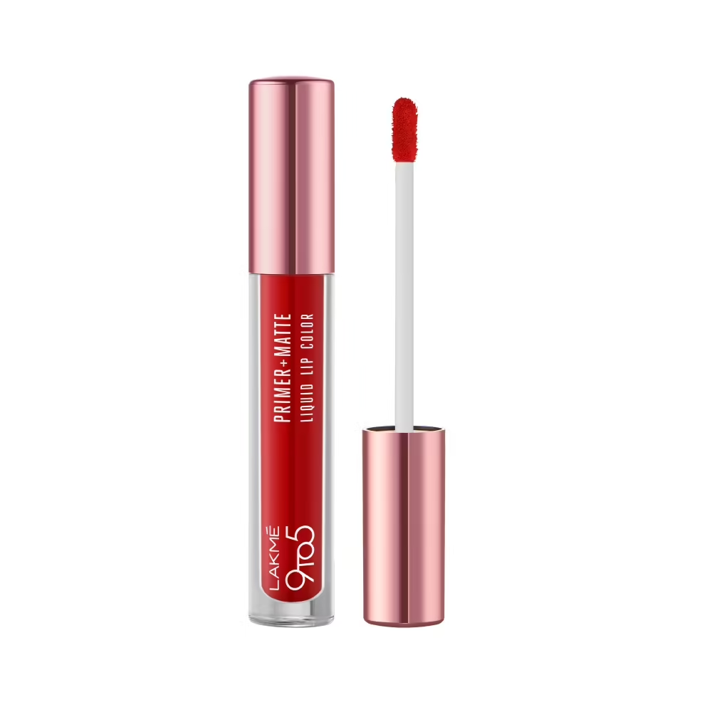 Lakme 9to5 Primer + Matte Liquid Lip Color - MR2 Driven Red (4.2ml)