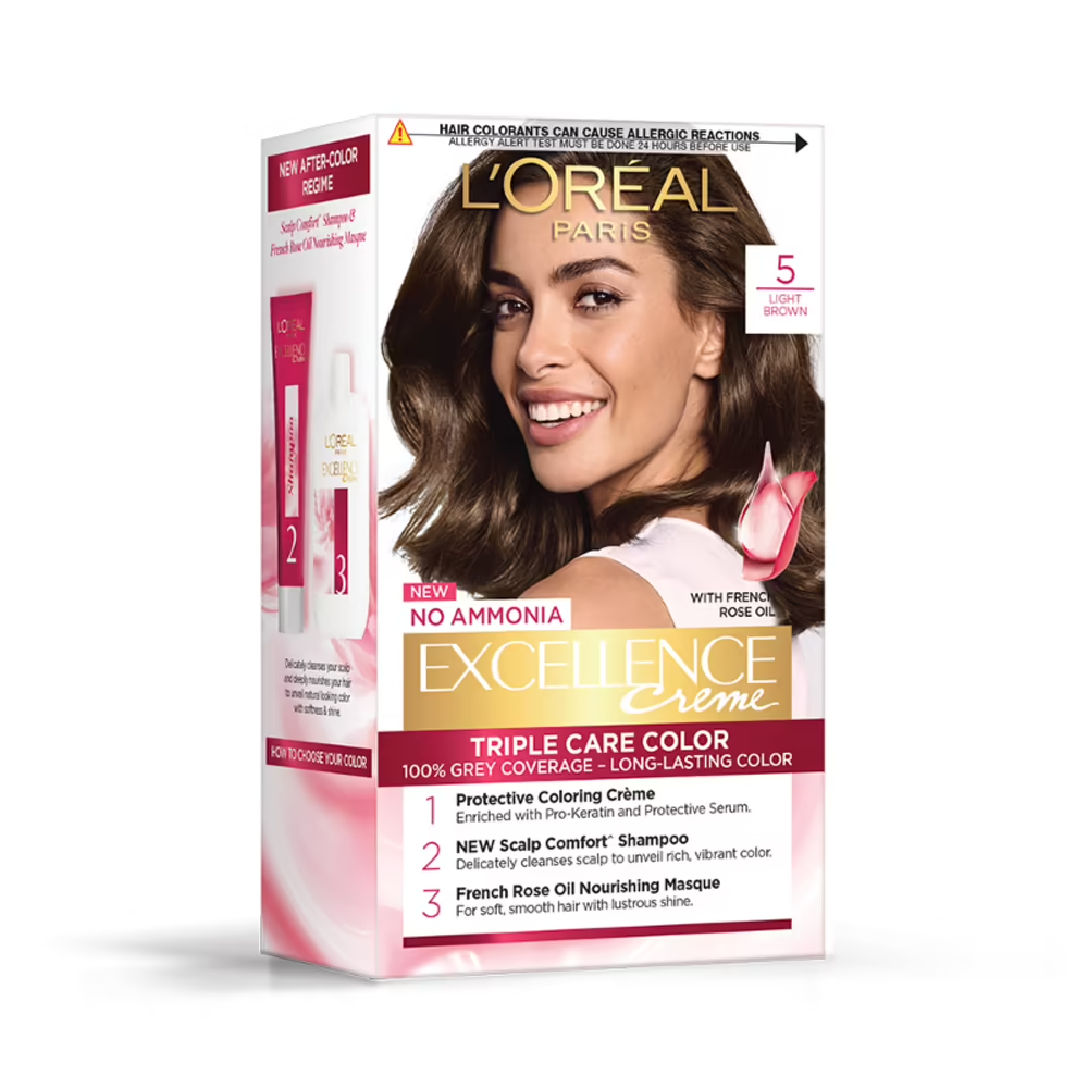 L'Oreal Paris Excellence Creme Triple Care Hair Color - 5 Light Brown (72ml + 100g)