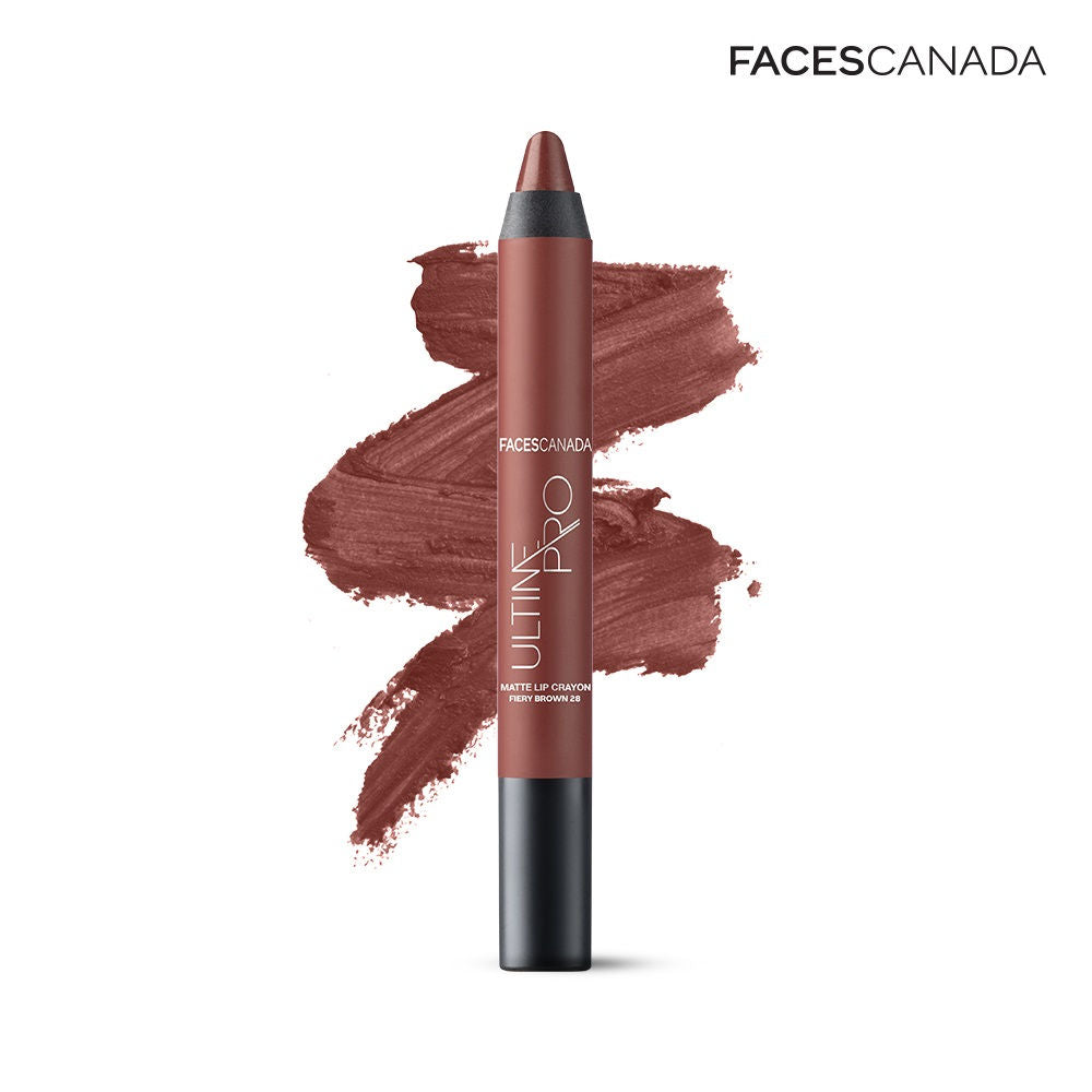 Faces Canada Ultime Pro Matte Lip Crayon With Free Sharpener - Fiery Brown 28 (2.8g)