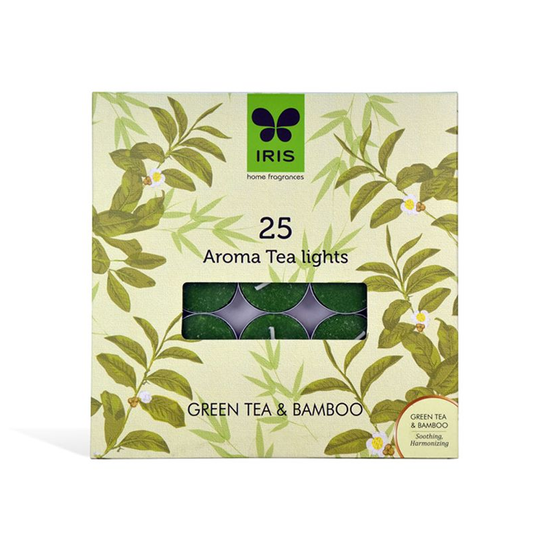 IRIS Pack of 25 Green Tea and Bamboo Tealights 12g each