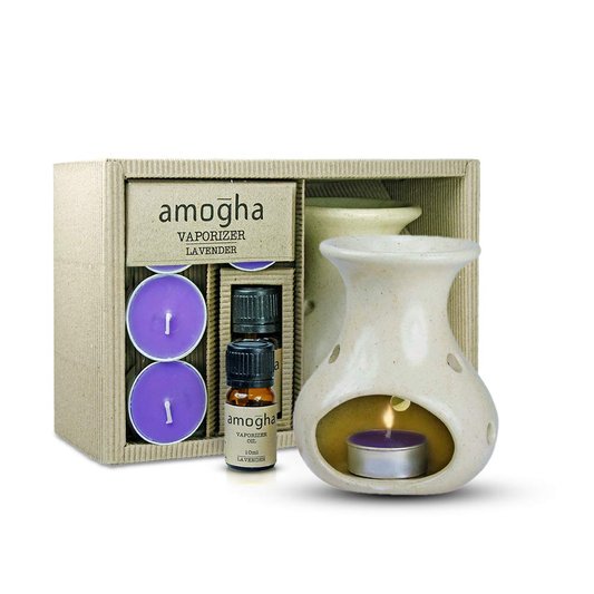 Iris Ceramic Stoneware Fragrance Vapourizer Diya Lavender & Tealights