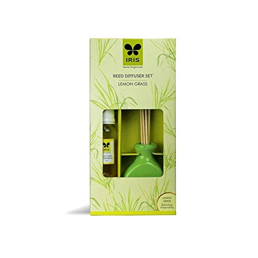 Iris New Lemon Grass Fragances Reed Diffuser Set with Oil 60ml With Ceramic Pot & Diffuser Stick