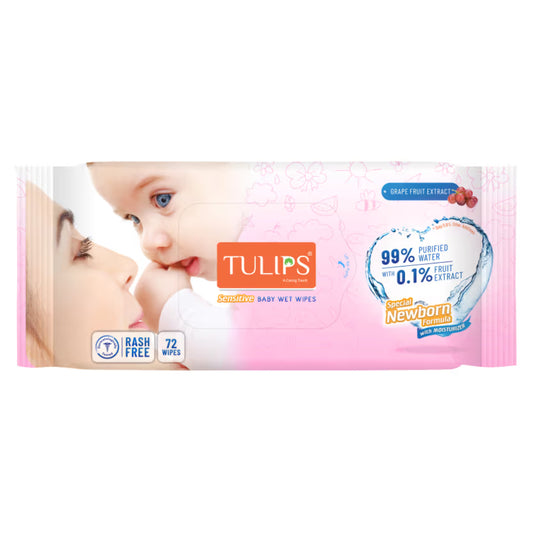 Tulips Sensitive Baby Wet Wipes - 72 Pcs