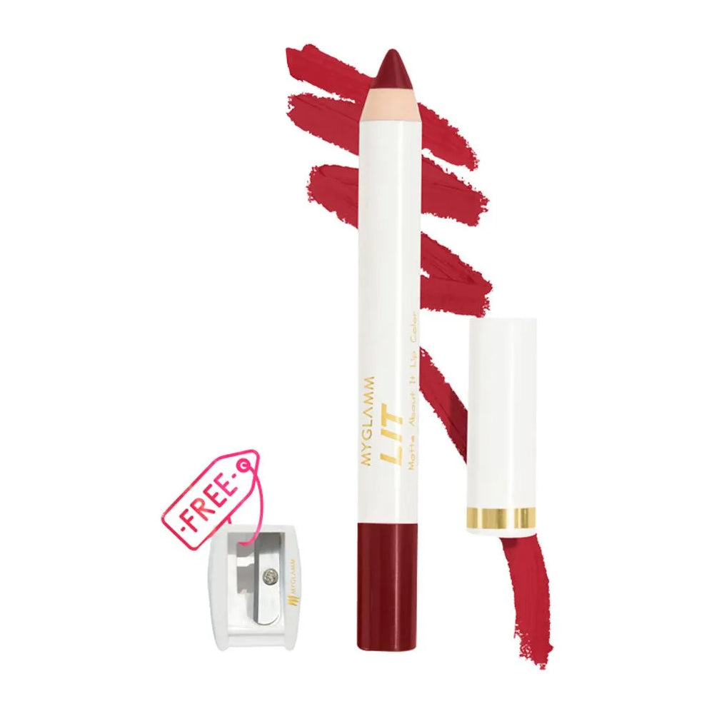 MyGlamm LIT Matte About It Lip Color - Maroon Jive Highly Pigmented, Comfortable, 2.8 g (Free Sharpener)