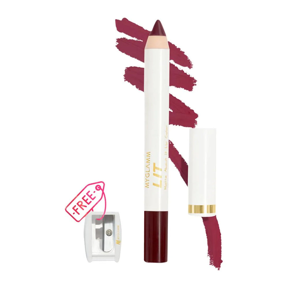 MyGlamm LIT Matte About It Lip Color - Wine Tango Highly Pigmented, Comfortable, 2.8 g (Free Sharpener)