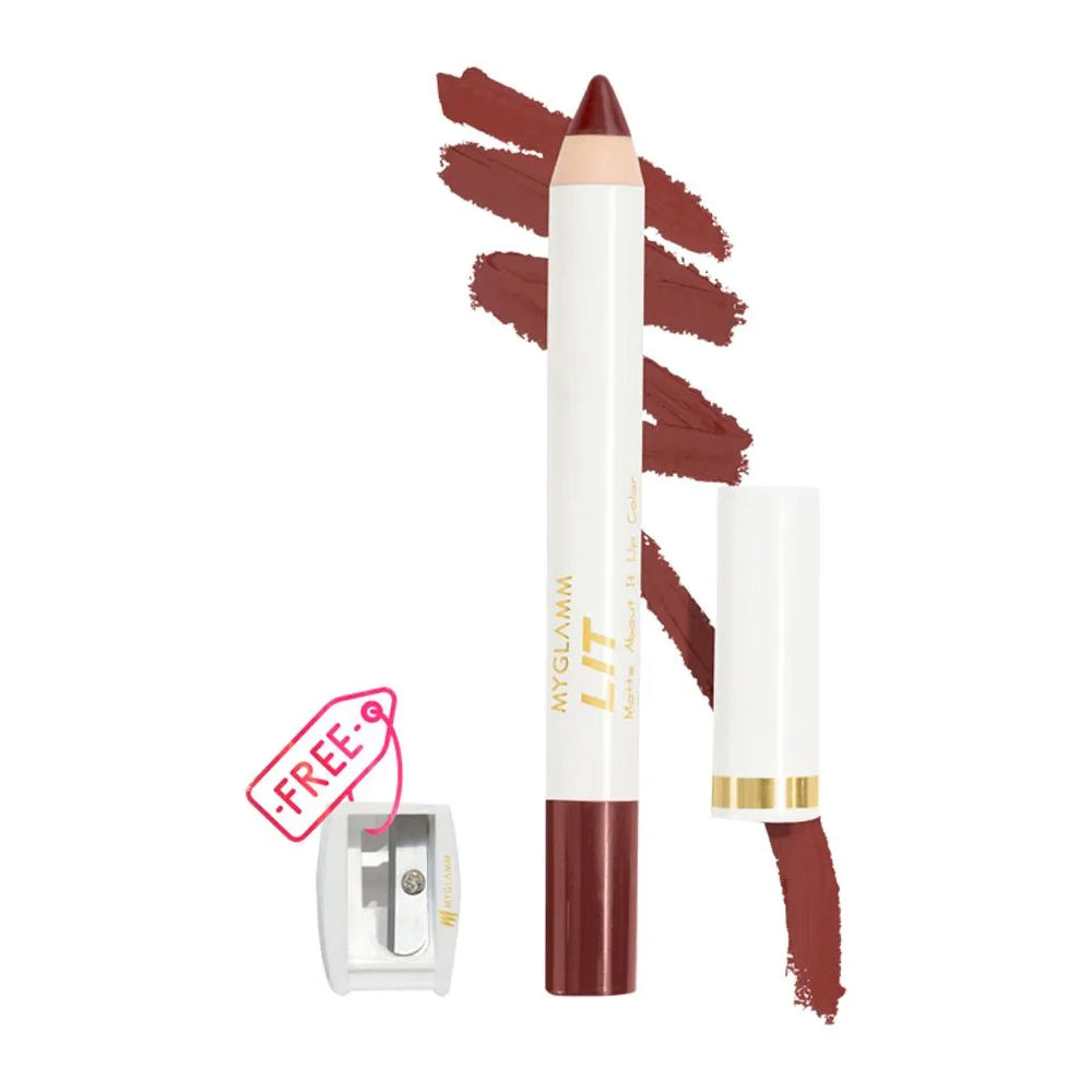 MyGlamm LIT Matte About It Lip Color - Brown Disco Highly Pigmented, Comfortable, 2.8 g (Free Sharpener)