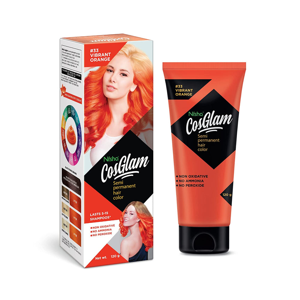 Nisha Cosglam Semi-Permanent Hair Color 33 Vibrant Orange- 120g