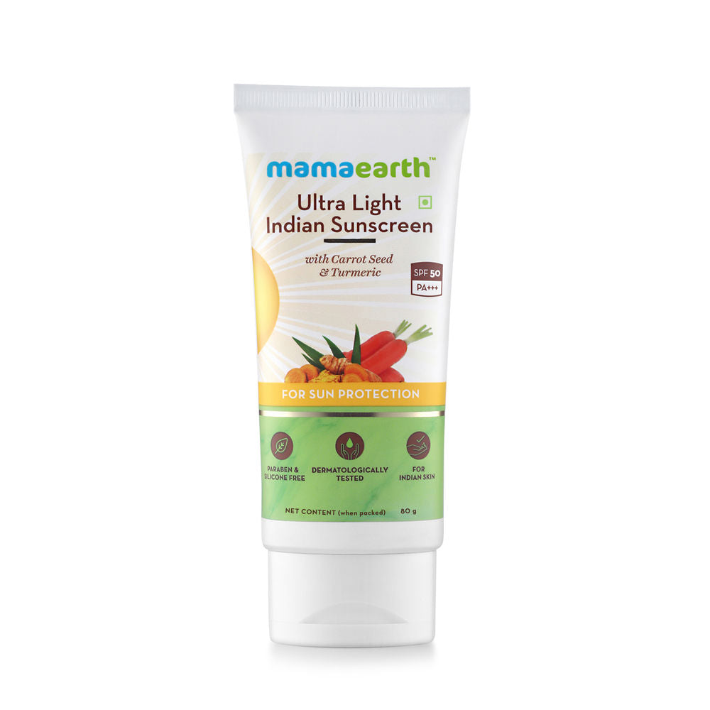 Mamaearth Ultra Light Indian Sunscreen SPF50 PA+++ With Turmeric & Carrot Seed (80gm)