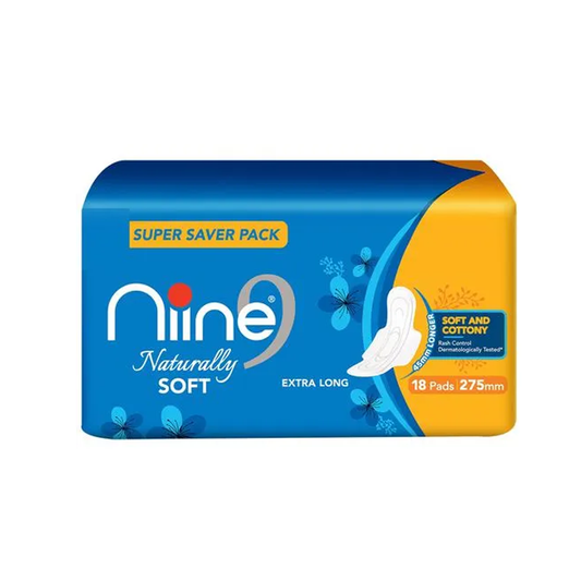 Niine Naturally Soft Sanitary Napkins - XL, Soft & Cottony, Prevents Odour, Long Lasting Protection, 18 pcs Super Saver Pack