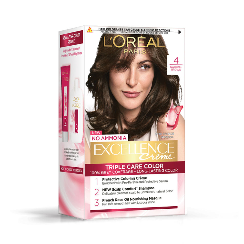 L'Oreal Paris Excellence Creme Triple Care Hair Color - 4 Natural Brown (100gm+72ml)