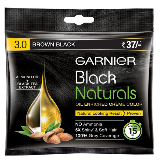 Garnier Black Naturals Oil Enriched Cream Hair Colour - 3.0 Brown Black (20gm+20ml)