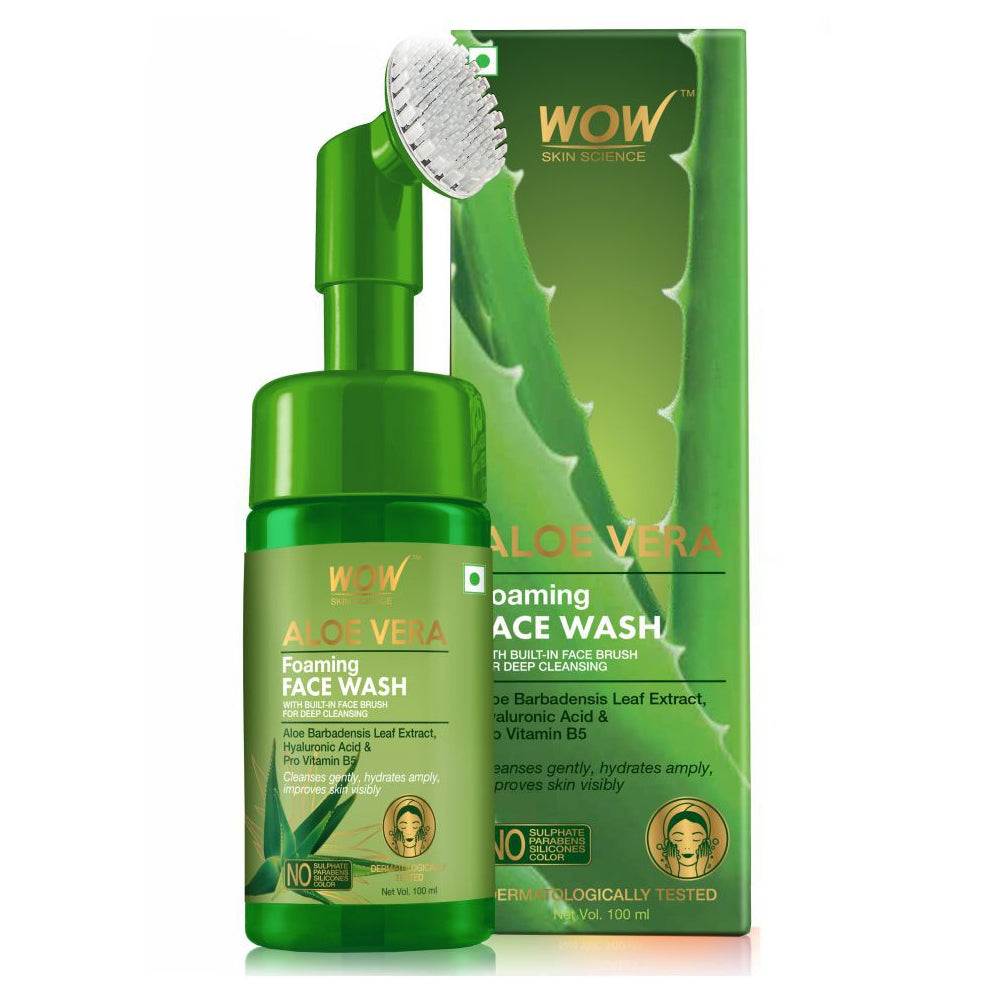 WOW Skin Science Aloe Vera Foaming Face Wash with Built-In Face Brush Extra 50% (100ml)